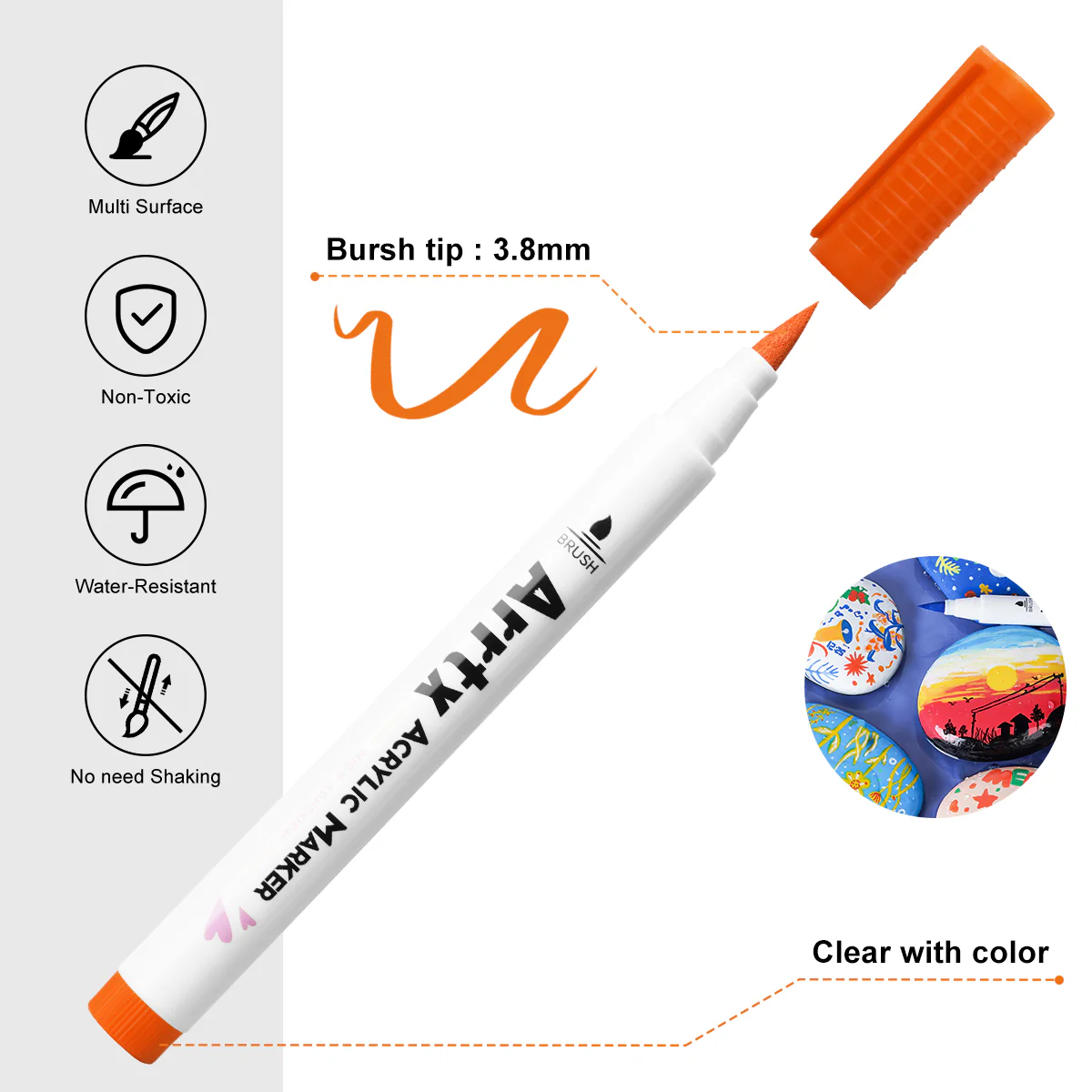 Arrtx 30A Colors Acrylic Markers Paint Pens Brush Tip - Image 3