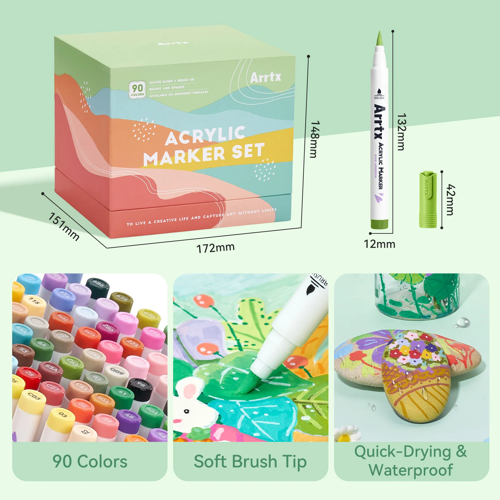 Arrtx 90B Colors Acrylic Paint Markers Brush Tip Landscape Colors - Image 3