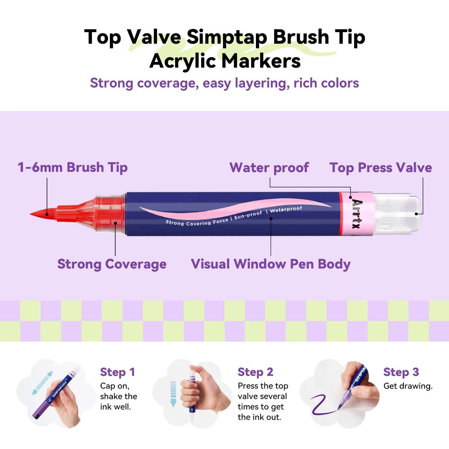 Arrtx Acrylic Marker Trial Pack 3PCS Exclusive Paint Markers Pens - Image 3