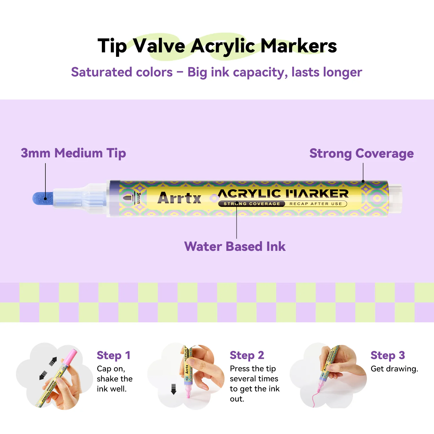 Arrtx Acrylic Marker Trial Pack 3PCS Exclusive Paint Markers Pens - Image 4