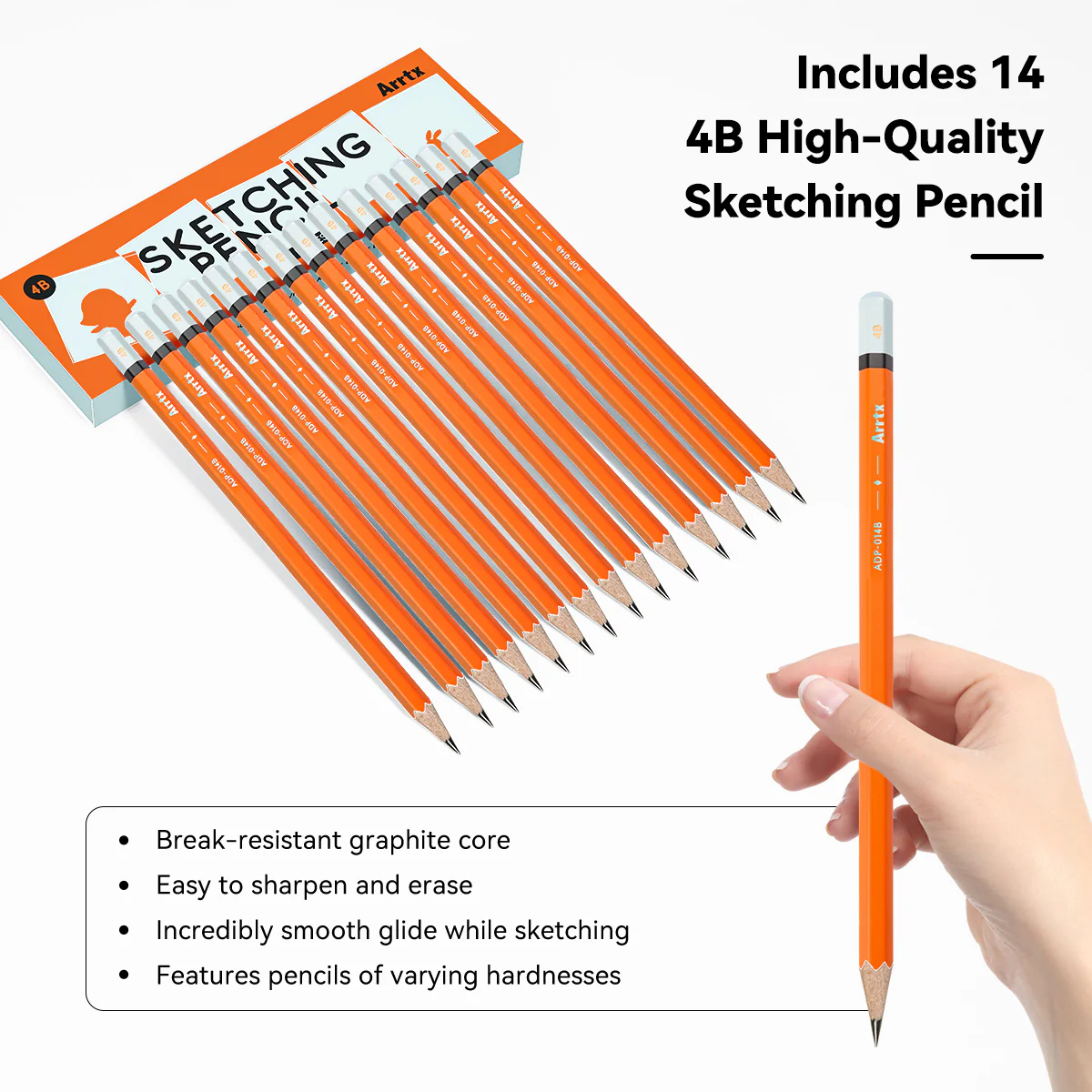 Arrtx Drawing Pencils 14 Pcs (4H - 8B) Artist Sketching Pencils - Image 4