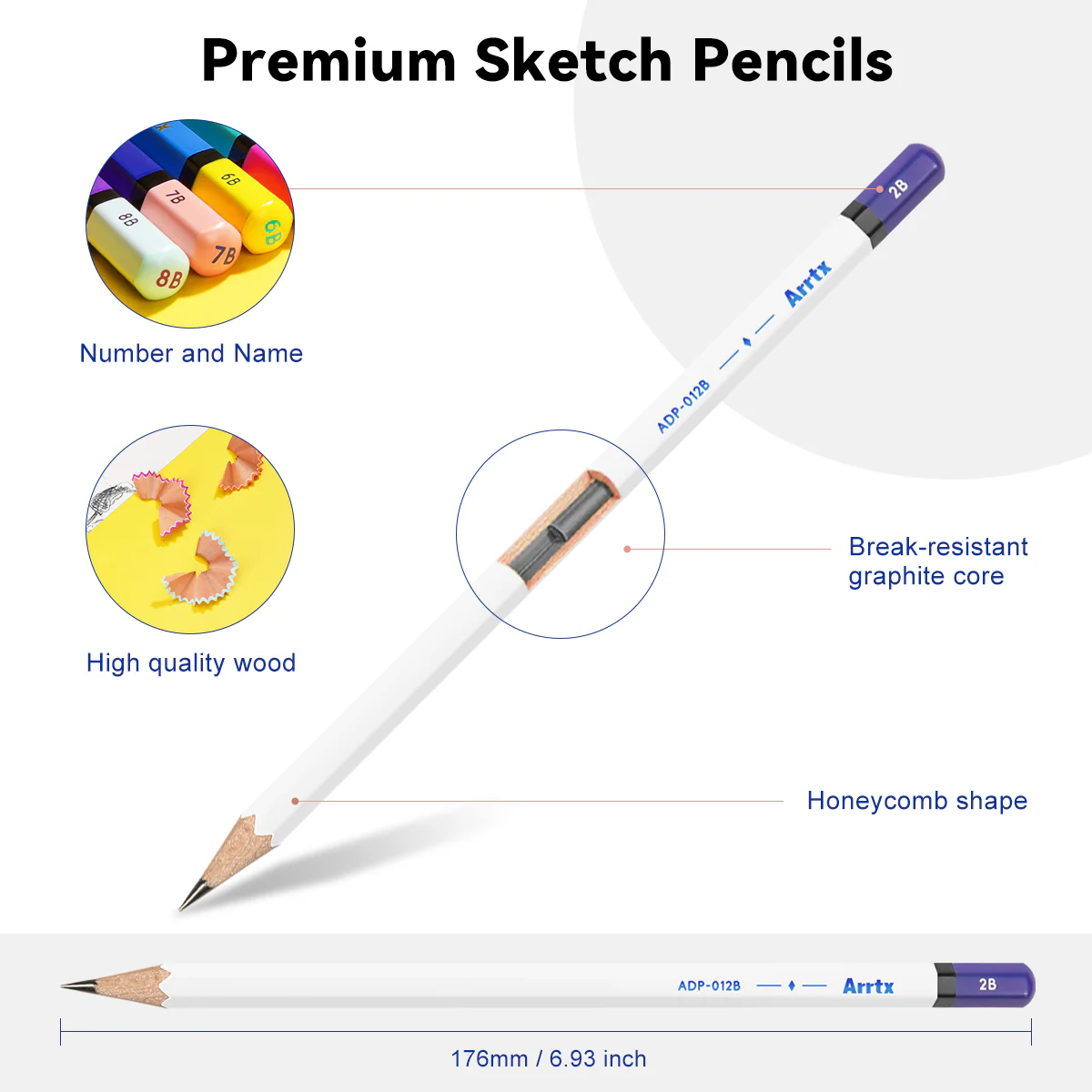 Arrtx Sketch Pencils 14 Pack 2B Drawing Pencils Set - Image 3