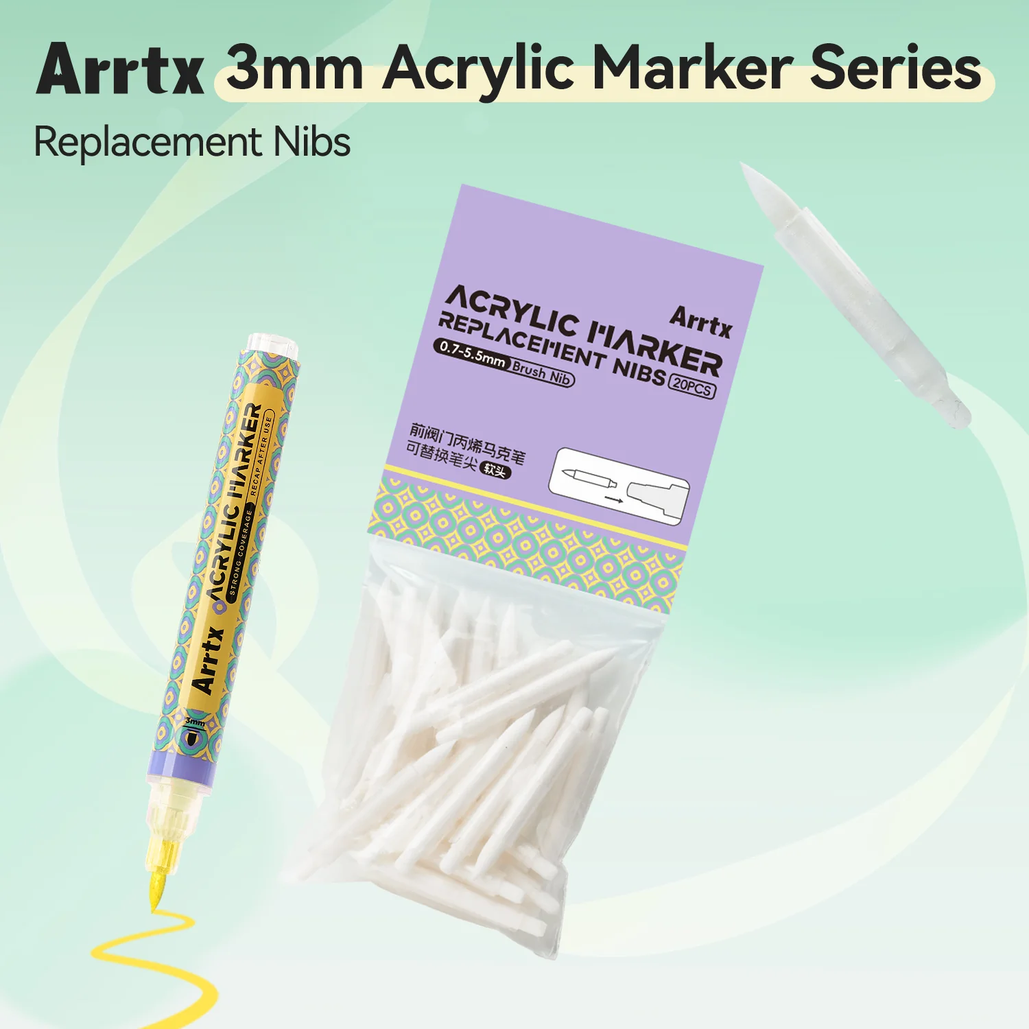 Arrtx Replacement Brush Tips Of 3mm Tip Valve Acrylic Marker Series - Image 5