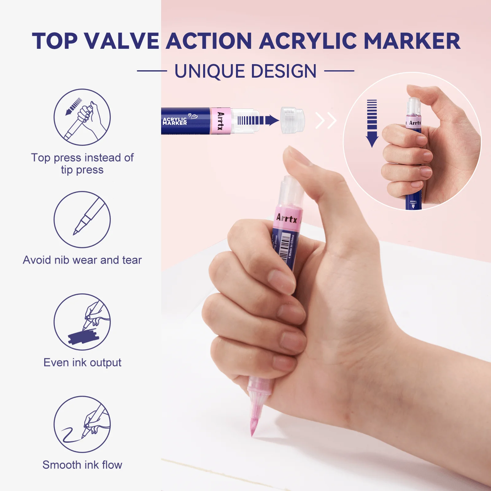 Arrtx Simptap Acrylic Markers 36 Colors Top Valve Action Paint Markers - Image 4