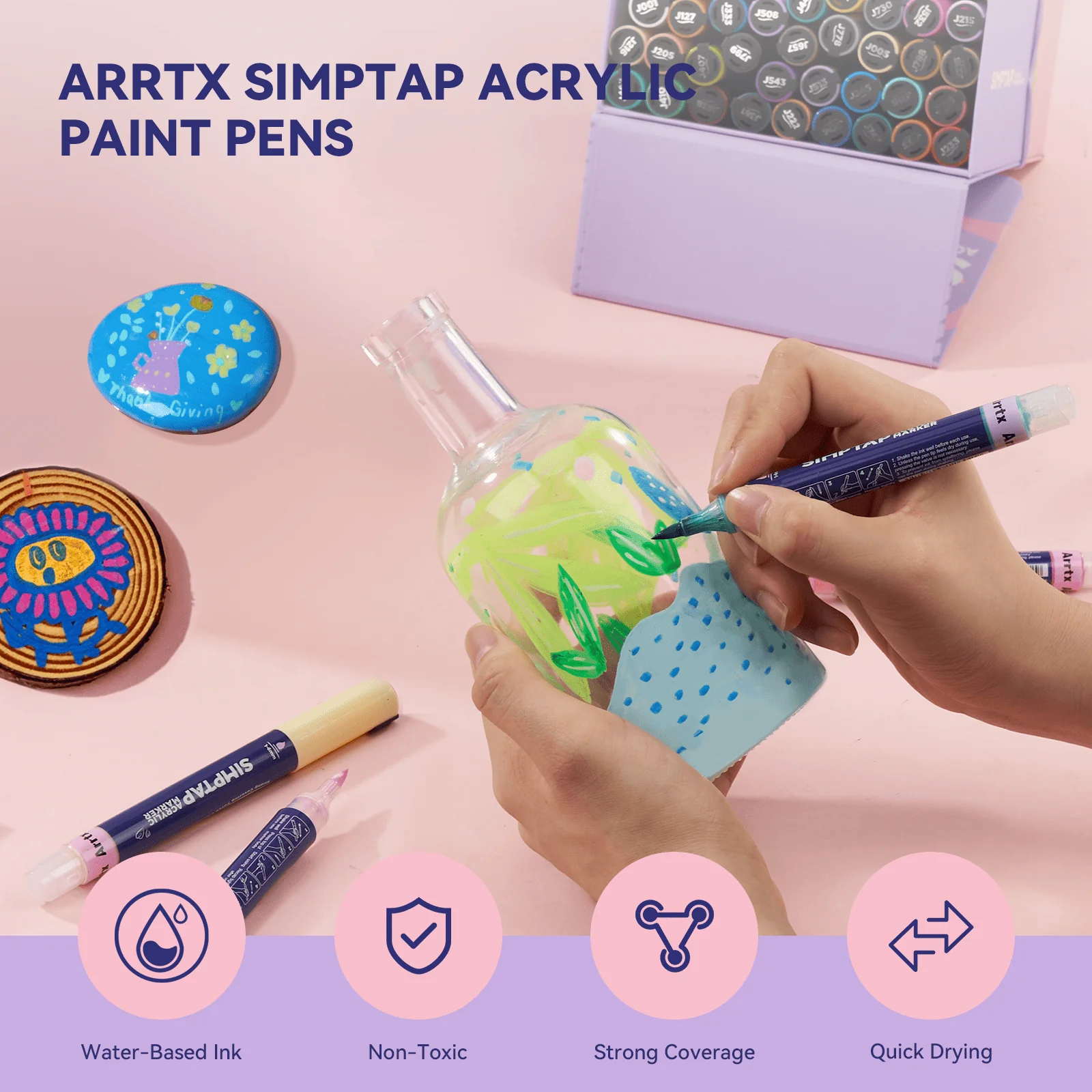 Arrtx Simptap Acrylic Markers 36 Colors Top Valve Action Paint Markers - Image 6