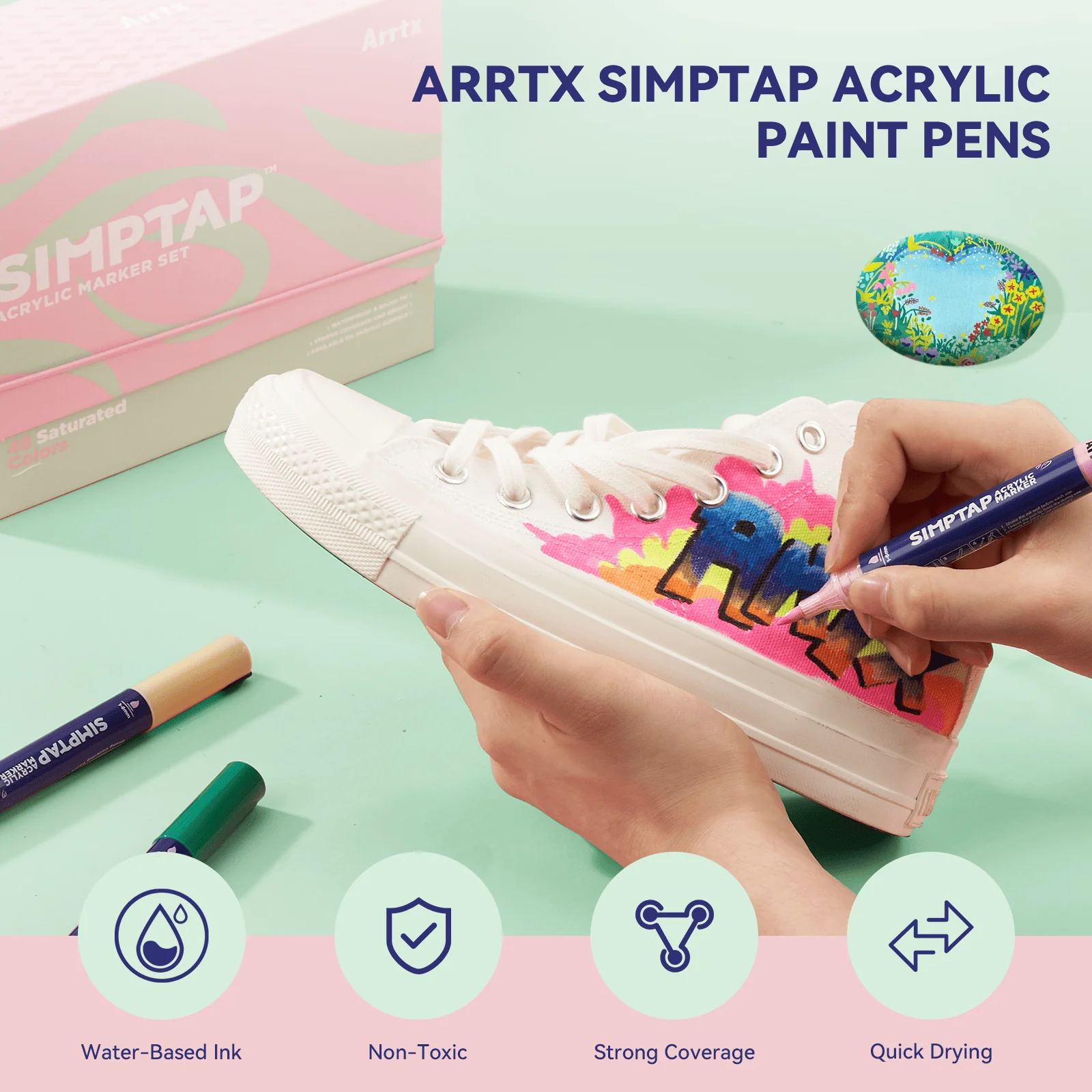 Arrtx Simptap Acrylic Markers 48 Colors Top Valve Action Paint Markers - Image 4