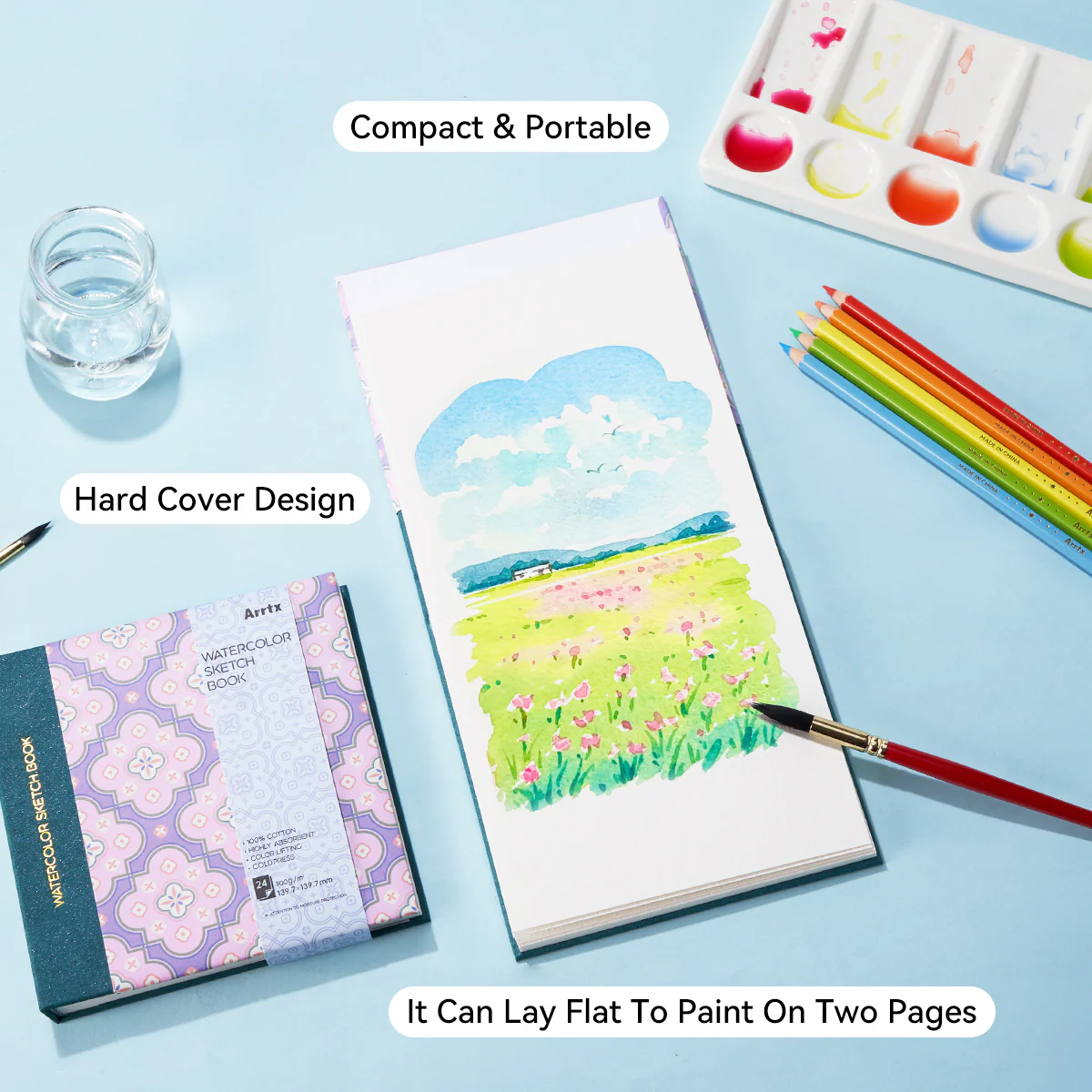 Arrtx Watercolor Paper Drawing Sketchbook Journal 5.47"x5.47" - Image 3