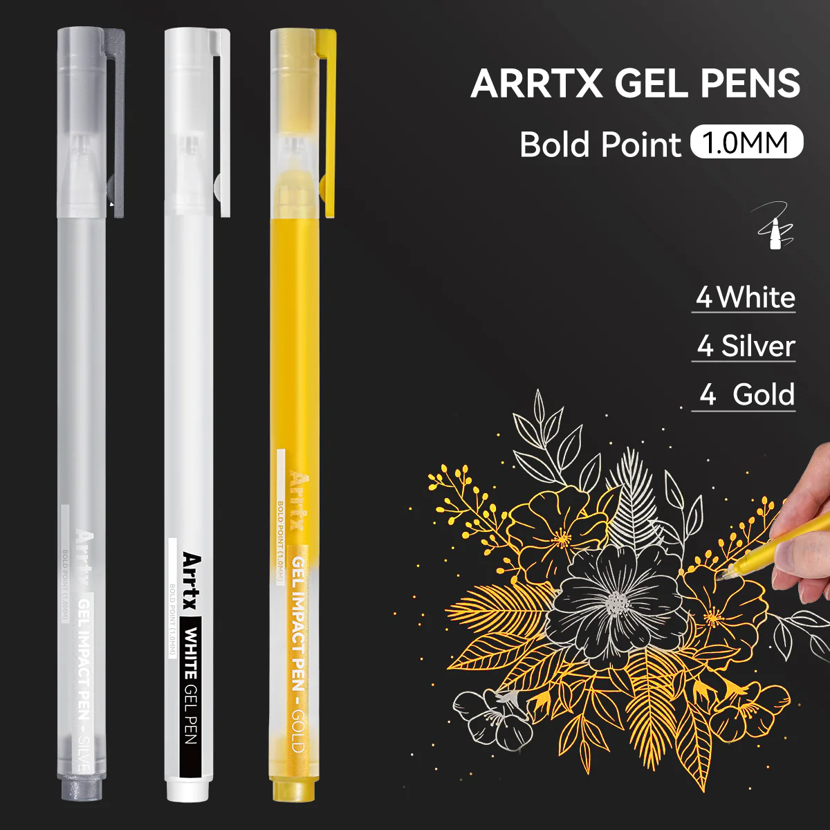 Arrtx Gel Pens 12 Pack 3 Color Bold Point Opaque Gel Ink Pens - Image 2
